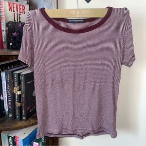 Brandy Melville Maroon and White Striped Tee